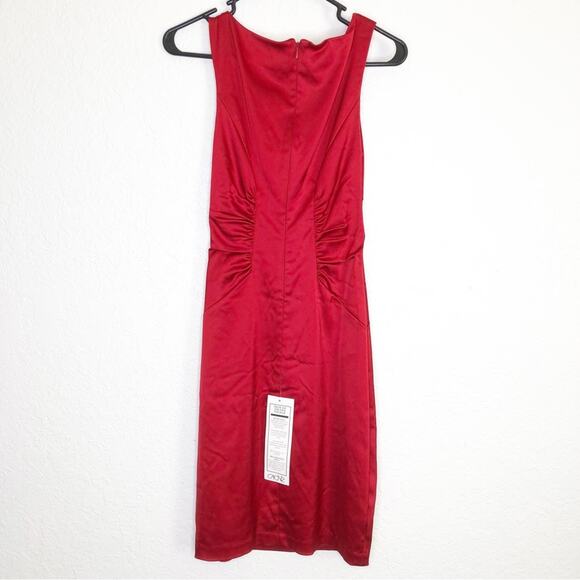 Cache red sleeveless ruched satin sheath dress size 2 NWT romantic cocktail - Picture 2 of 16